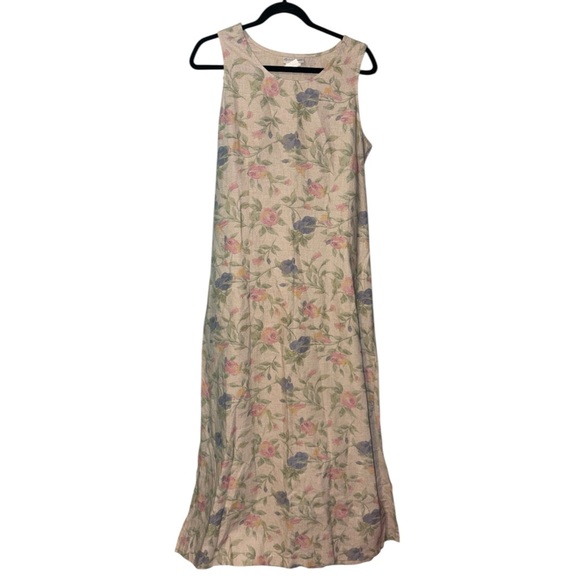 Vintage GLORIA VANDERBILT Linen Rayon Floral Maxi Dress - Picture 2 of 6